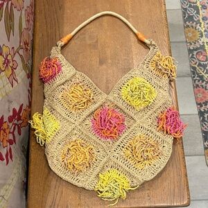Free People Crochet Shoulder Bag with Yellow and Pink Accents